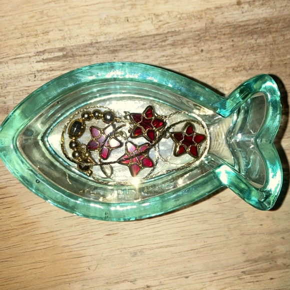 Vintage Clear Green Tint Glass Fish Trinket Jewelry Dish EUC - Picture 9 of 10